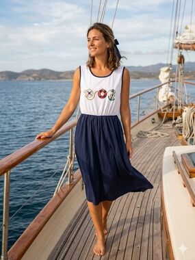 Vintage Avon Navy and White Nautical Midi Dress